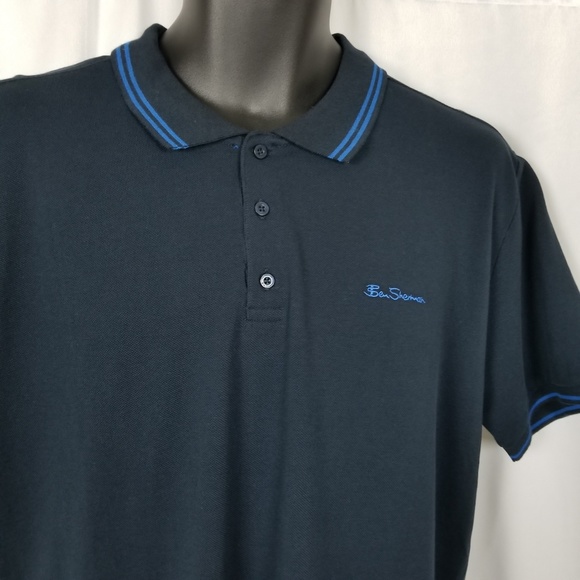BEN SHERMAN MENS Lg NAVY BLUE PIQUE COTTON POLO - Picture 4 of 5